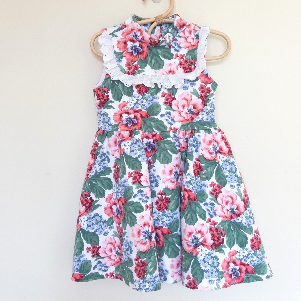 Janie and Jack Floral Sleeveless Ruffle Eyelet Ponte Dress Girls Size 5